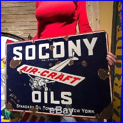 Socony Aircraft Oil Gas 30x20 Porcelain Sign Oils