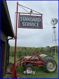 Standard Oil Service Porcelain Pole Sign With Original Pole Lights Gas Station