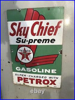 TEXACO Sky Chief Porcelain Gas Pump Plate Sign 1962 Original AO Smith 483 Panel