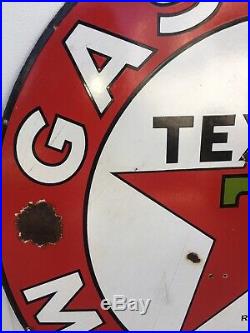 Texaco Gasoline Motor Oil Porcelain original Double Sided station Sign 42 1933