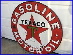 Texaco Gasoline Motor Oil Porcelain original Double Sided station Sign 42 1933