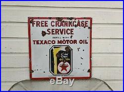 Texaco Motor Oil Sign Porcelain Free Crankcase Service Texaco Oil Sign 30 X 30