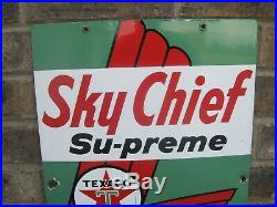 Texaco Sky Chief Supreme Petrox Gasoline Station Porcelain Pump Plate Sign 1963