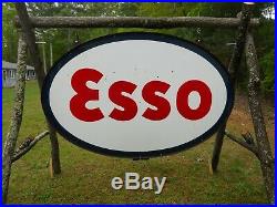 VINTAGE 1963 5' x 7' Double-Sided Porcelain ESSO Gas/Service Station Sign w Ring