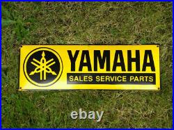 ^^^^^VINTAGE 23-5/8x 8 YAMAHA PORCELAIN SIGN^^^^SERVICE PARTS OIL MOTORCYCLES