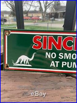 VINTAGE ORIGINAL SINCLAIR NO SMOKING porcelain sign DINO gasoline gas pump plate