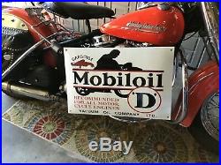 VINTAGE PORCELAIN GARGOYLE MOBILOIL D MOTORCYCLE OIL Harley Indian Triumph BSA