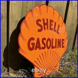 VINTAGE SHELL GASOLINE PORCELAIN METAL SIGN USA OIL Gas Service Station LARGE