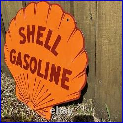 VINTAGE SHELL GASOLINE PORCELAIN METAL SIGN USA OIL Gas Service Station LARGE