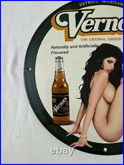 Vernor's Gingerale Zero Sugar Porcelain Naked Babe Beverage Gas Oil Service Sign