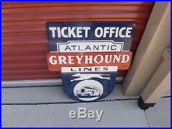 Very Nice Rare Greyhound Bus Ticket Station Porcelain Sign GAS OIL SODA COLA