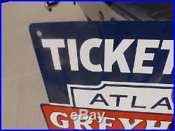 Very Nice Rare Greyhound Bus Ticket Station Porcelain Sign GAS OIL SODA COLA
