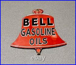 Vintage 12 Bell Gasoline Porcelain Sign Car Gas Oil Truck