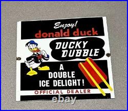 Vintage 12 Donald Duck Ice Cream Disney Porcelain Sign Car Gas Auto Oil