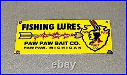 Vintage 12 Paw Paw Fish Lure Hunt Bait Porcelain Sign Car Gas Truck Auto Oil