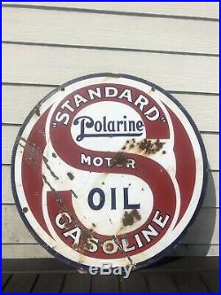 Vintage 1920s Standard Polarine gas oil porcelain sign 30 Double Sided