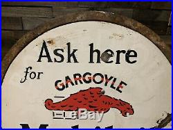Vintage 1930s Gargoyle Mobil Double Sided Porcelain Lollipop Sign Gas Oil Curb
