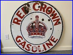 Vintage 1930s Red Crown Gasoline 42 Porcelain Original Sign Standard Oil Patina