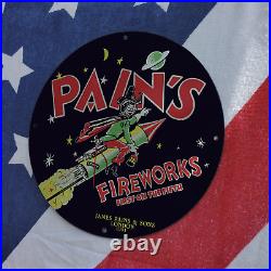 Vintage 1931 Pain's Fireworks Porcelain Gas & Oil Americana Man Cave Sign