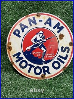 Vintage 1931 Pan-am Porcelain Sign Military War Panama 12 Gas Motor Oil Service