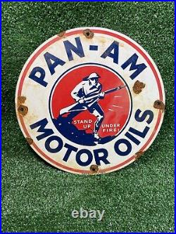 Vintage 1931 Pan-am Porcelain Sign Military War Panama 12 Gas Motor Oil Service