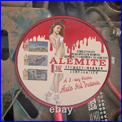 Vintage 1934 Alemite Auto Aid Treatment Porcelain Gas Oil 4.5 Sign