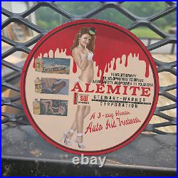 Vintage 1934 Alemite Auto Aid Treatment Porcelain Gas Oil 4.5 Sign