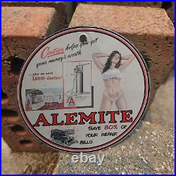 Vintage 1934 Alemite Equipment Porcelain Gas Oil 4.5 Sign