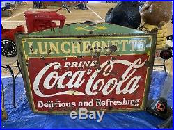 Vintage 1935 Coca-Cola Luncheonette Porcelain Sign GAS OIL SODA 60 x 46