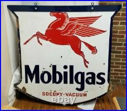 Vintage 1937 Pegasus Mobilgas Socony-Vacuum porcelain 2-sided advertising Sign