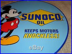Vintage 1937 Sunoco Oil And Mickey Mouse 11 3/4 Porcelain Metal Gasoline Sign