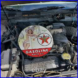 Vintage 1937 Texaco Gasoline Motor Oil Fuel Porcelain Gas & Oil Pump Sign