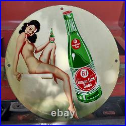 Vintage 1940 B-1 Lemon Lime Soda Porcelain Gas & Oil Americana Man Cave Sign