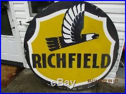Vintage 1940's RICHFIELD 2-sided Porcelain Gas and Oil Dealers Sign