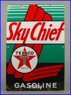 Vintage 1941 Texaco Sky Chief Gasoline Pump Plate Porcelain Sign 12x18
