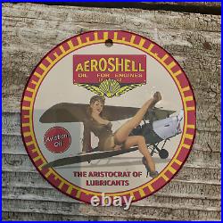Vintage 1942 Aeroshell Aviation Oil Porcelain Gas Oil 4.5 Sign