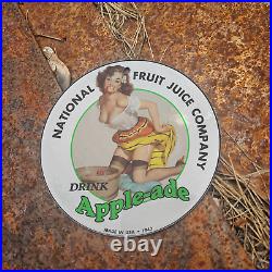 Vintage 1943 Apple-ade Juice Porcelain Gas Oil 4.5 Sign