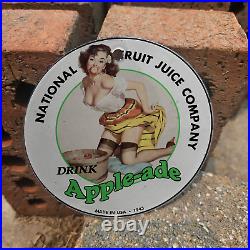 Vintage 1943 Apple-ade Juice Porcelain Gas Oil 4.5 Sign