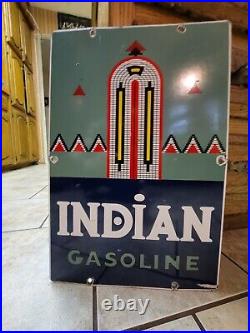 Vintage 1943 Indian Gasoline/oil Pump Plate Advertising Porcelain Metal Sign