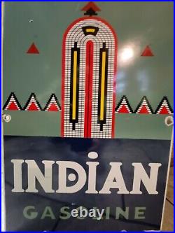 Vintage 1943 Indian Gasoline/oil Pump Plate Advertising Porcelain Metal Sign