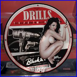 Vintage 1945 Black & Decker Portable Drills Porcelain Gas & Oil Metal Sign