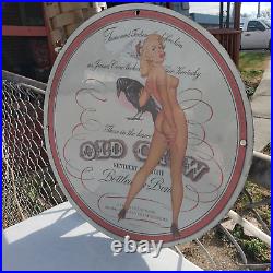 Vintage 1946 Old Crow Kentucky Straight Bourbon Porcelain Gas & Oil Metal Sign