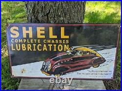 Vintage 1947 Shell Lubrication Porcelain Gas Station Pump Sign 28 X 15