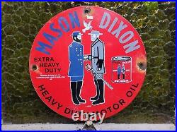 Vintage 1948 Mason Dixon Porcelain Sign Gas Motor Oil Advertising War Soldier
