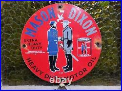 Vintage 1948 Mason Dixon Porcelain Sign Gas Motor Oil Advertising War Soldier
