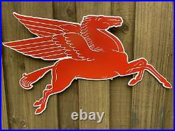 Vintage 1953 Mobil Gas Red Pegasus Horse Porcelain Metal Sign XL Double Sided