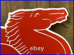 Vintage 1953 Mobil Gas Red Pegasus Horse Porcelain Metal Sign XL Double Sided