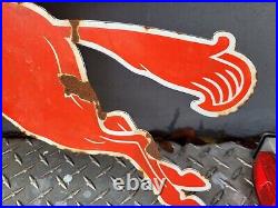 Vintage 1953 Mobil Porcelain Sign 2 Sided Red Flying Horse Pegasus Gas Oil Peggy