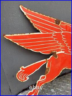 Vintage 1953 Mobil Porcelain Sign 2 Sided Red Flying Horse Pegasus Gas Oil Peggy