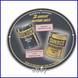 Vintage 1953 Sunoco Motor Oils Porcelain Enamel Gas & Oil Garage Man Cave Sign
